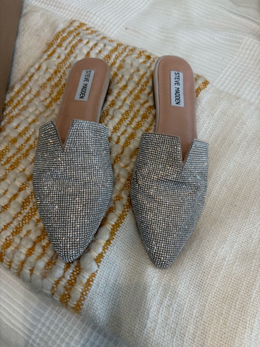 Steve Madden Silver Crystal Pointed Slip-On Mules